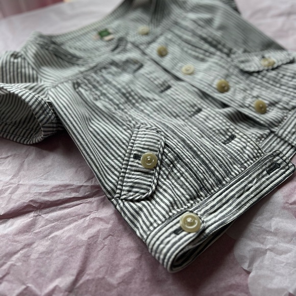EUC Ett Twa Anthropologie sz 4 jacket short sleeve sailor stripe buttons pockets - Picture 7 of 16